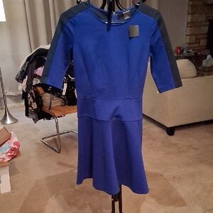 Club Monaco Blue and Black Midi Dress